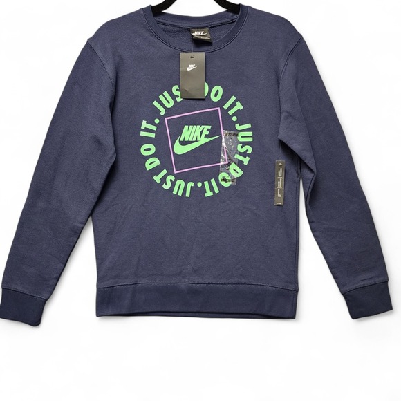 Nike Sportswear Just Do It Crewneck Mens Medium (Fits as Small) Navy Blue NEW - Picture 2 of 12